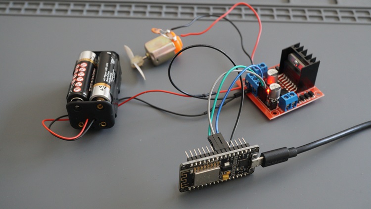 ESP8266 Connected to a DC Motor and a L298N motor driver