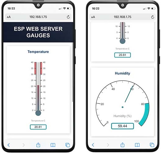 ESP32 Web Server: Display Sensor Readings in Gauges