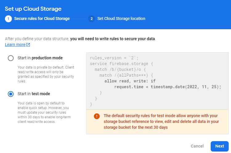Firebase Creating Storage Bucket Set Rules