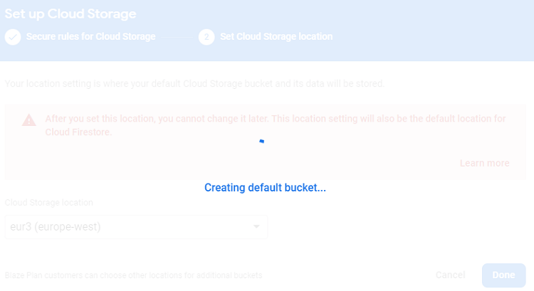 Firebase Creating Storage Bucket