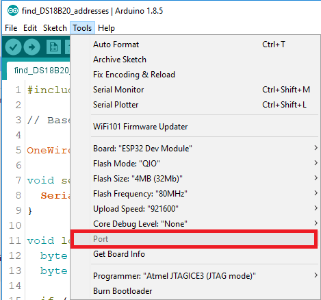 ESP32 fixed COM Port not found or port not available