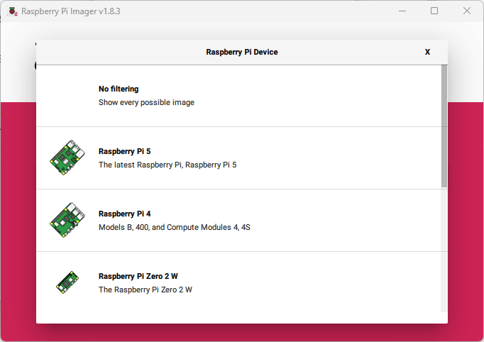Raspberry Pi Imager Choose Device