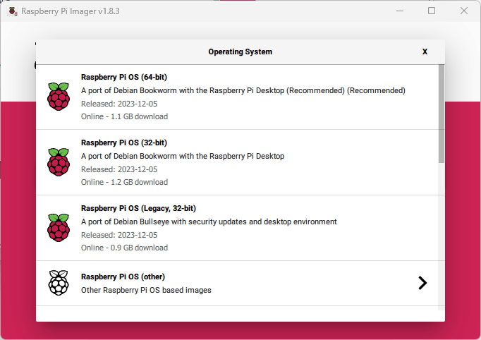 Raspberry Pi Imager Choose OS