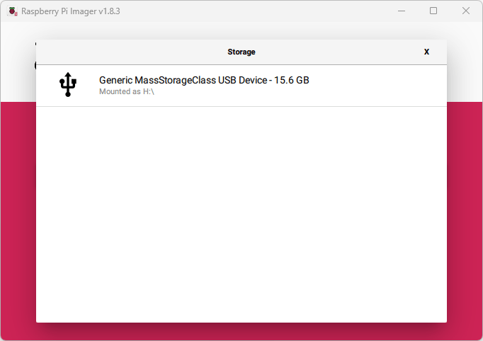 Raspberry Pi Imager Choose Storage