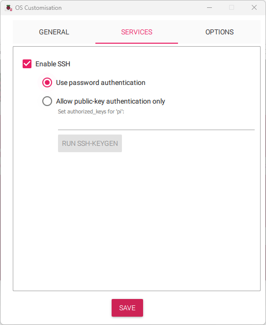 Raspberry Pi Imager Enable SS