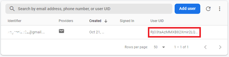 Firebase Users Table